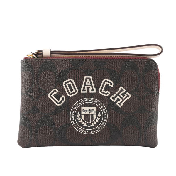 【COACH】Varsity 校園徽標塗層帆布手拿包(巧克力色) CB855 IMUOC