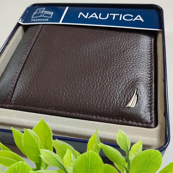 【Nautica】男皮夾 短夾 荔紋 牛皮夾 獨立卡夾 品牌鐵盒裝／船型標咖色 product thumbnail 6