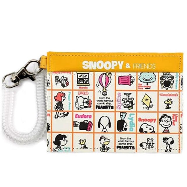 小禮堂 Snoopy 皮質彈簧扣票卡夾 (黃白格子兄弟款) 4979274-956084