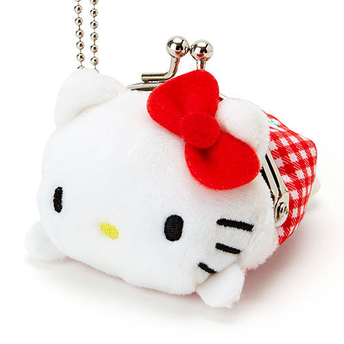 【震撼精品百貨】Hello Kitty 凱蒂貓~HELLO KITTY趴趴玩偶造型珠扣式迷你零錢包附鍊(格子草莓)