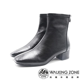 【南紡購物中心】WALKING ZONE(女)女神系 方頭車線中跟瘦瘦靴 女靴-黑(另有米白)
