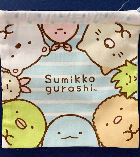 【震撼精品百貨】角落生物 Sumikko Gurashi~SAN-X 隨身束口袋/收納袋-藍線條#70582 product thumbnail 3