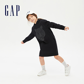 Gap女童 虎年限定 碳素軟磨系列 虎紋刷毛連帽休閒洋裝 755468-黑色