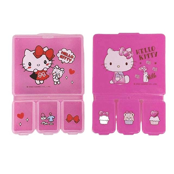小禮堂 Hello Kitty 塑膠方形四格藥盒 (2款隨機) 4713791-954242