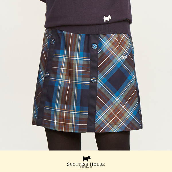 【Scottish House】 包布 排釦 A字 格短裙 (AO2116)