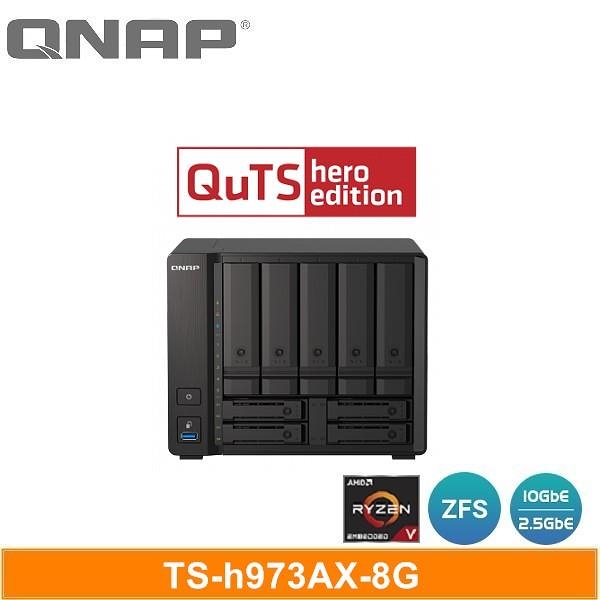 QNAP 威聯通 TS-h973AX-8G 9-Bay 混合式 QuTS hero NAS 網路儲存伺服器