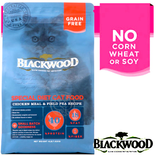 【培菓幸福寵物專營店】BLACKWOOD柏萊富《雞肉豌豆》特調無穀全齡貓配方1磅/450g