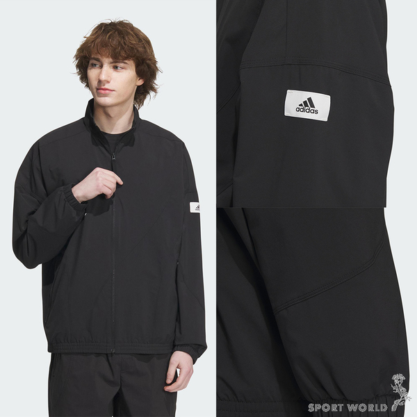 Adidas 男立領外套 防風 拉鍊口袋 寬鬆 黑/米【運動世界】IP4951/IP4953 product thumbnail 4