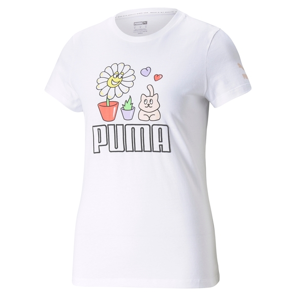 【現貨】PUMA Summer Streetwear 女裝 短袖 休閒 可愛小花 白 歐規【運動世界】53255202