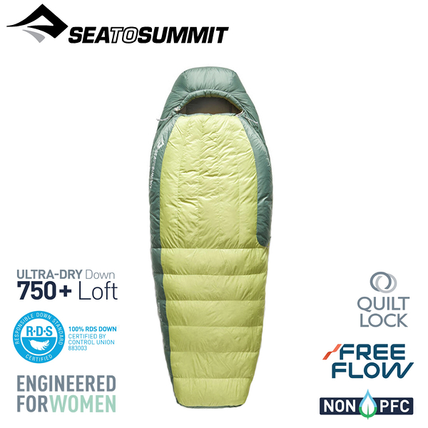 【Sea To Summit 澳洲 女 Ascent W -1氣流羽絨睡袋R《芹綠》】SL041101/保暖睡袋/露營/登山