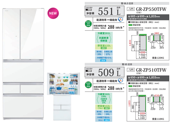 TOSHIBA東芝551公升一級變頻六門冰箱 GR-ZP550TFW-UW~含拆箱定位+舊機回收 product thumbnail 5