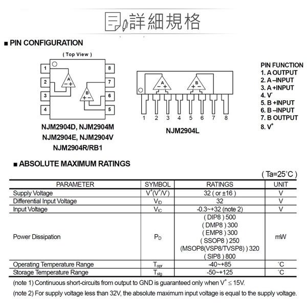 『聯騰．堃喬』JRC NJM2904D SINGLE-SUPPLY DUAL OPERATIONAL AMPLIFIER