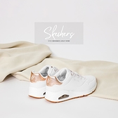 Skechers 休閒鞋 Uno-Shimmer Away 寬楦 白 玫瑰金 氣墊 女鞋【ACS】 155196WWHT