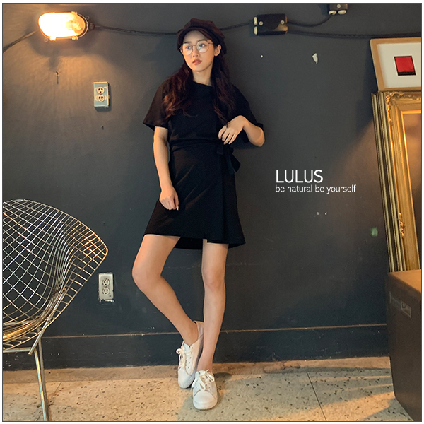 LULUS-C側綁結腰鬆緊短袖洋裝-２色  【02030482】 product thumbnail 4