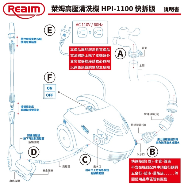 [ 家事達 ]Reaim -HPI-1100 萊姆 高壓清洗機 110bar～快拆版 ～ product thumbnail 5