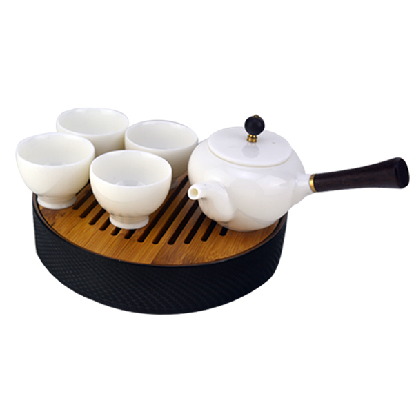 堯峰陶瓷 中式旅行茶具組 觀音玉瓷 旅行茶具組一壺四杯+茶盤+精美外盒 | 露營 旅行好夥伴