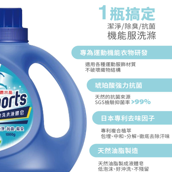 南僑水晶Sports抗菌除臭洗衣精1kgx3瓶 product thumbnail 6