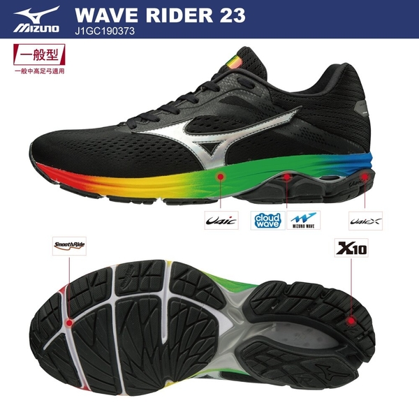 MIZUNO WAVE RIDER 23 OSAKA 男鞋 慢跑 馬拉松 2019 大阪 紀念款 避震 耐磨 黑 彩虹【運動世界】J1GC190373 product thumbnail 3