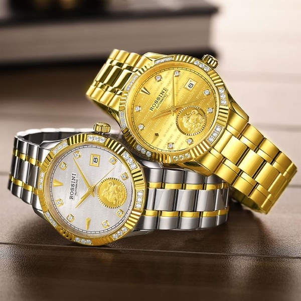 羅西尼正品手錶自動機械精鋼經典大氣男錶貔貅情侶足金錶8705T01A
