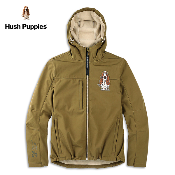 Hush Puppies 外套 男裝刺繡狗防風機能刷毛立領連帽外套