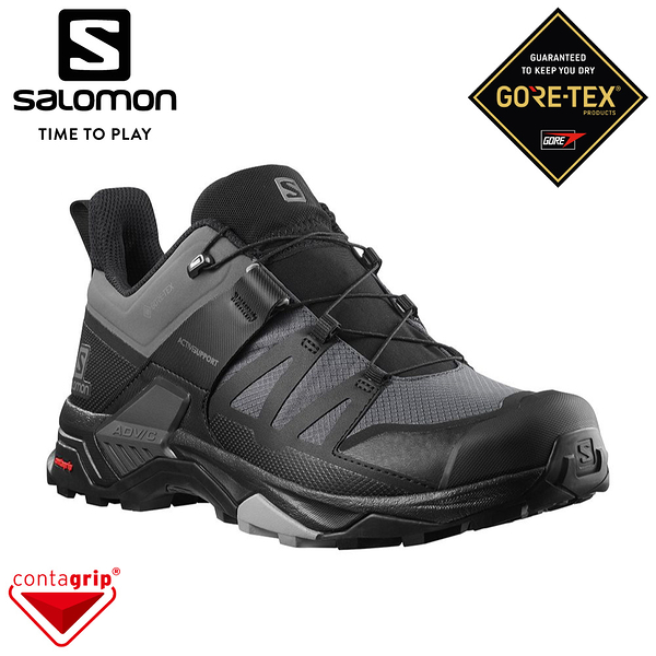 【salomon 索羅門 男 x ultra 4 gtx wide寬楦 低筒登山鞋《磁灰/黑/石碑灰》】412892/健行鞋