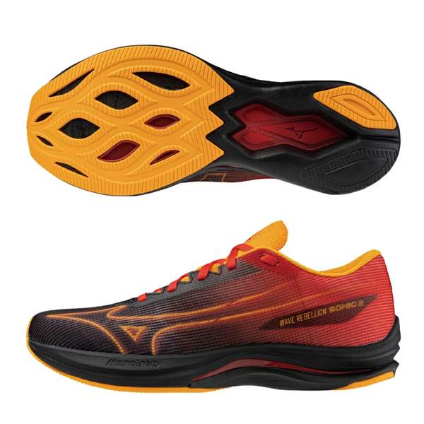 Mizuno 美津濃 男鞋 慢跑鞋 WAVE REBELLION SONIC 2 3E寬楦 紅黑黃【運動世界】J1GC242701 product thumbnail 2