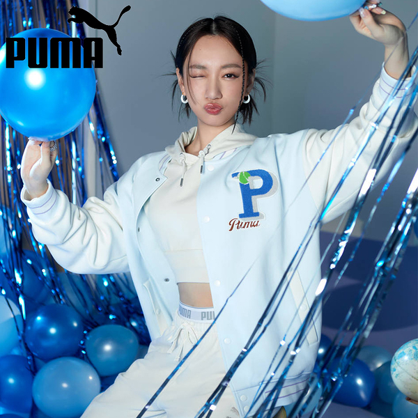 PUMA 外套 流行系列 P.TEAM 米白水藍 吳卓源 標章 棒球外套 男女 62579723