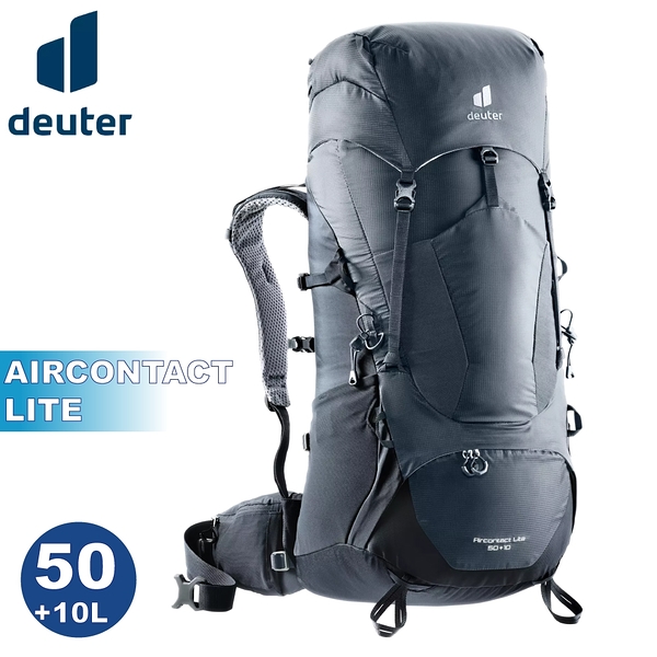 【Deuter 德國 AIRCONTACT LITE 50+10L拔熱式透氣背包《深灰黑》】3340521/登山後背包/自助