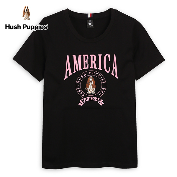 Hush Puppies T恤 女裝經典品牌立體鋼模刺繡狗T恤
