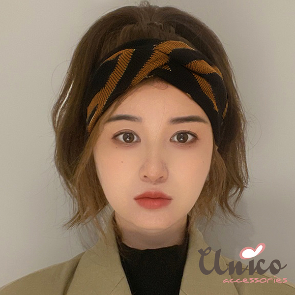 UNICO 韓國時尚感針織交叉寬邊髮帶