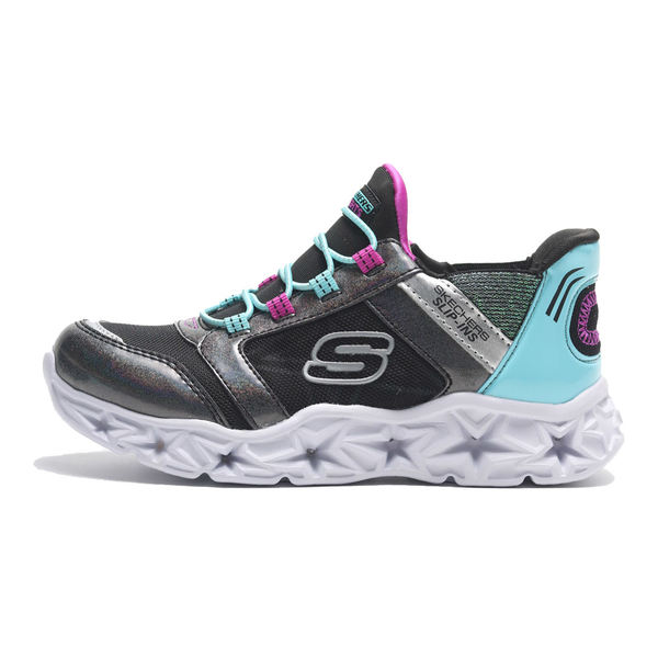 SKECHERS 童鞋 休閒鞋 燈鞋 黑水藍 襪套 中童 303701LBKMT product thumbnail 4