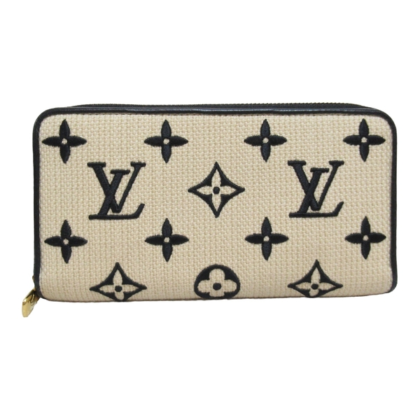 【二手名牌BRAND OFF】LOUIS VUITTON LV 路易威登 米色 原花 刺繡 帆布 拉鍊長夾 M82529