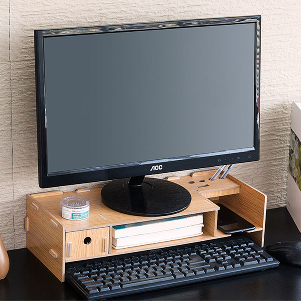 電腦螢幕增高架 增加11.5cm 帶抽屜 木製電腦桌置物架 螢幕收納架【SA015】《約翰家庭百貨