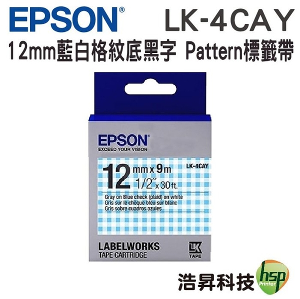 EPSON S654446 LK-4CAY Pattern系列 藍白格紋底灰字12mm