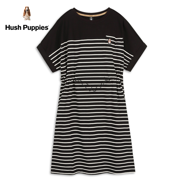 Hush Puppies 洋裝 女裝條紋拼接腰抽繩洋裝