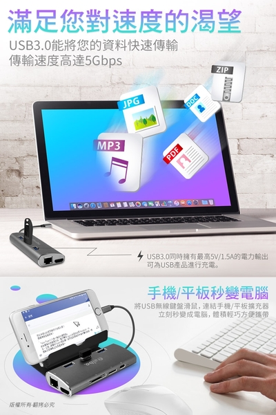 aibo 八合一 Type-C多功能擴充器(USB3.0/HDMI/RJ45/讀卡機) product thumbnail 3