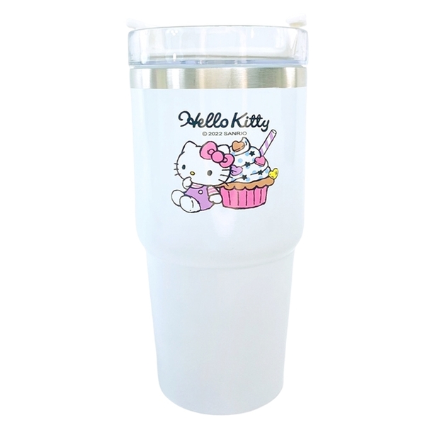 小禮堂 Hello Kitty 不鏽鋼飲料杯附吸管 600ml (白杯子蛋糕款) 5711299-202505