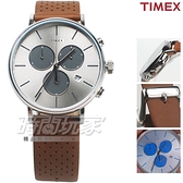 TIMEX 天美時 網點 三眼計時真皮手錶 多功能錶 學生錶 男錶 女錶 白x咖啡色 TXTW2R79900