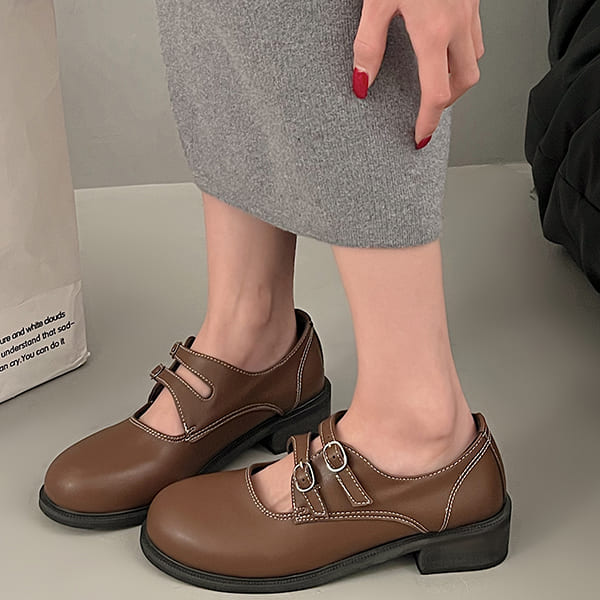 懶人鞋．街頭皮革撞色縫線雙帶低跟包鞋．白鳥麗子 product thumbnail 2