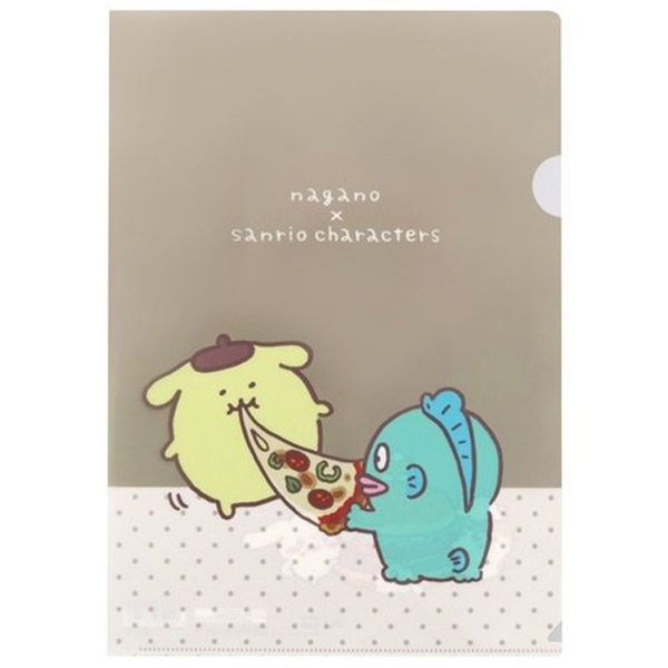 小禮堂 Sanrio x ナガノ A4 L型資料夾 (棕披薩款) 4901770-687193
