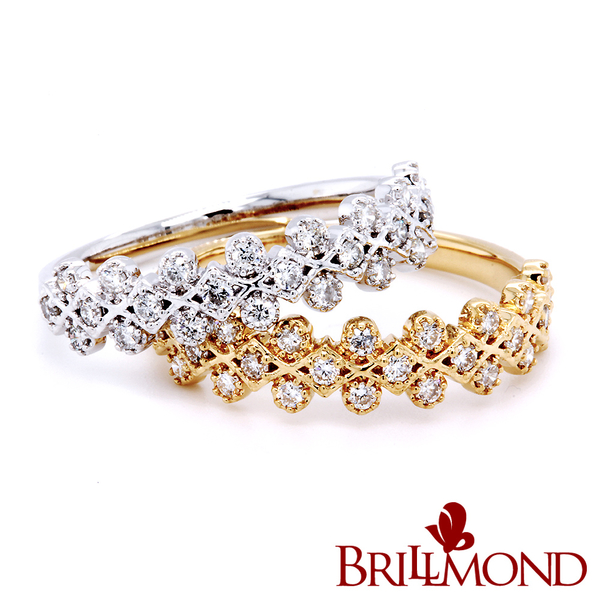 【BRILLMOND JEWELRY】鑽石線戒 18K金 繁花鑽戒雙色選(18K金台 天然鑽石總重30分)