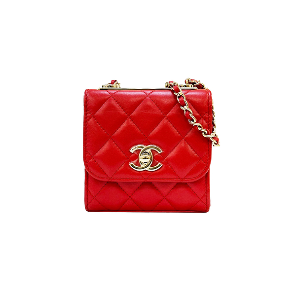 【二手名牌BRAND OFF】CHANEL 香奈兒 紅色 羊皮 菱格紋 Trendy mini 肩背包