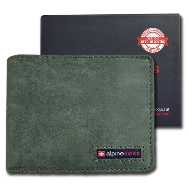 【ALPINE SWISS】瑞士+ 男皮夾 短夾 麂皮 品牌盒裝／仿舊軍綠（單鈔夾） product thumbnail 3