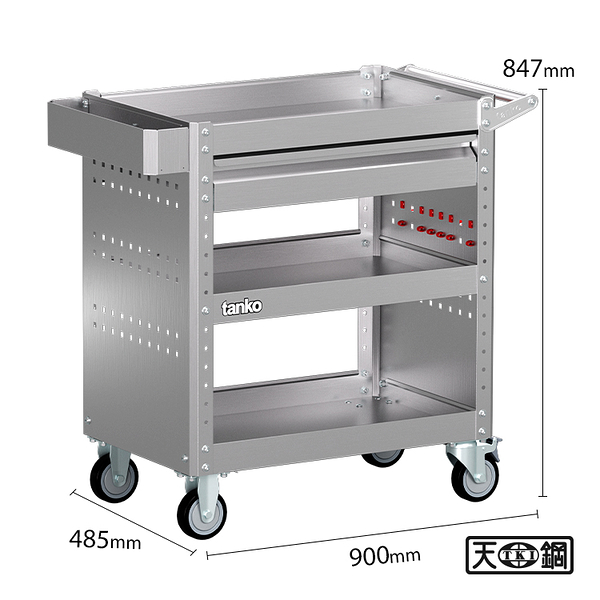[ 家事達 ] Tanko -EKA-301MS 1屜 不鏽鋼作業車/不銹鋼三層推車/工具推車/零件工具車/耐重400kg