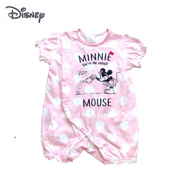 日本限定迪士尼DISNEY baby 米妮粉色點點英字版baby 嬰幼兒童短袖連身