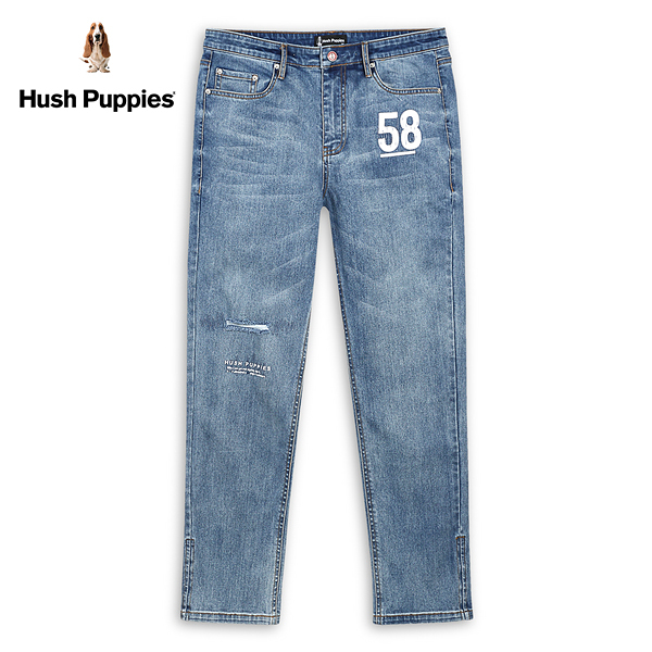 Hush Puppies 長褲 男裝品牌英文刷破印花牛仔褲