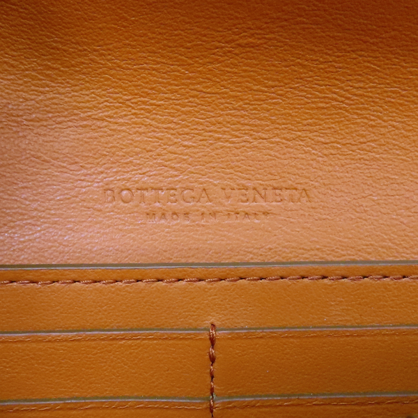 【二手名牌BRAND OFF】BOTTEGA VENETA BV 寶緹嘉 橘色 羊皮 編織 扣式長夾 金扣 product thumbnail 7