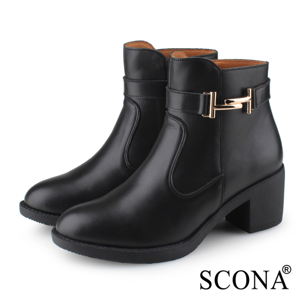 SCONA 蘇格南 全真皮 時尚率性厚底跟靴 黑色 8816-1