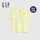 Gap幼童裝 厚磅密織系列 Logo小熊印花短袖T恤 男女同款 858563-淺黃色