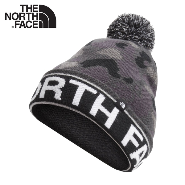 【The North Face 保暖針織毛帽《印花灰黑》】4SIE/保暖帽/雪帽/防寒/登山